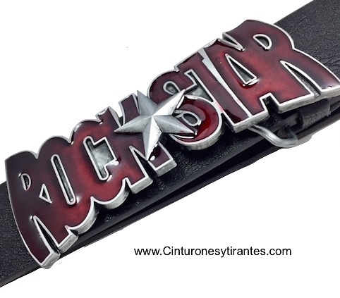 LEATHER ROCKERO BELT WITH ENAMELED BUCKLE 