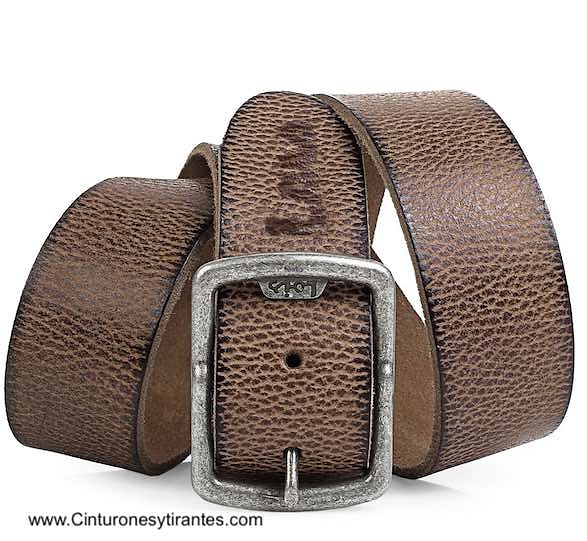 LOIS BELT IN BURNT LEATHER WITH BUCKLE IN OLD SILVER WITH ENGRAVED LOIS BRAND NAME 