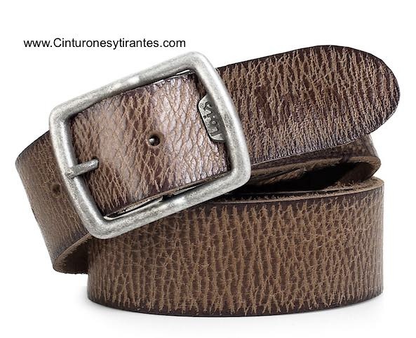 LOIS BELT IN BURNT LEATHER WITH BUCKLE IN OLD SILVER WITH ENGRAVED LOIS BRAND NAME 