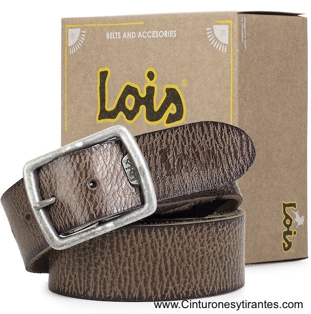 LOIS BELT IN BURNT LEATHER WITH BUCKLE IN OLD SILVER WITH ENGRAVED LOIS BRAND NAME 