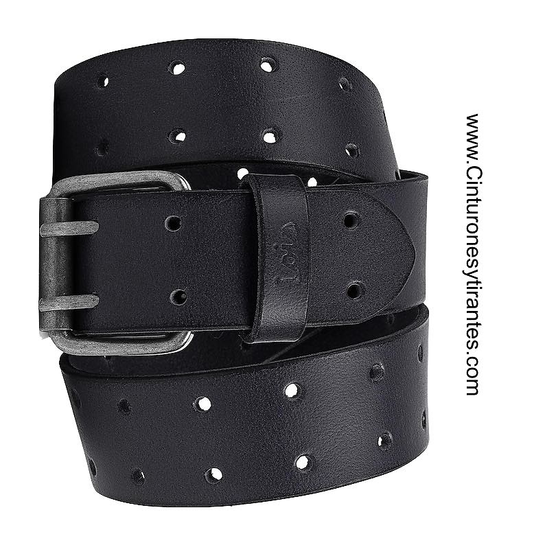 LOIS LEATHER BELT WITH ROLLER SADDLE BUCKLE AND DOUBLE HERN 