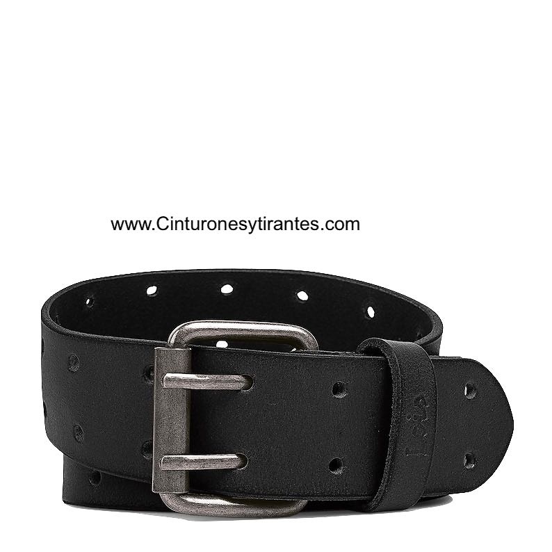 LOIS LEATHER BELT WITH ROLLER SADDLE BUCKLE AND DOUBLE HERN 