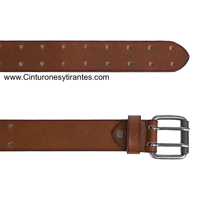 LOIS LEATHER BELT WITH ROLLER SADDLE BUCKLE AND DOUBLE HERN 