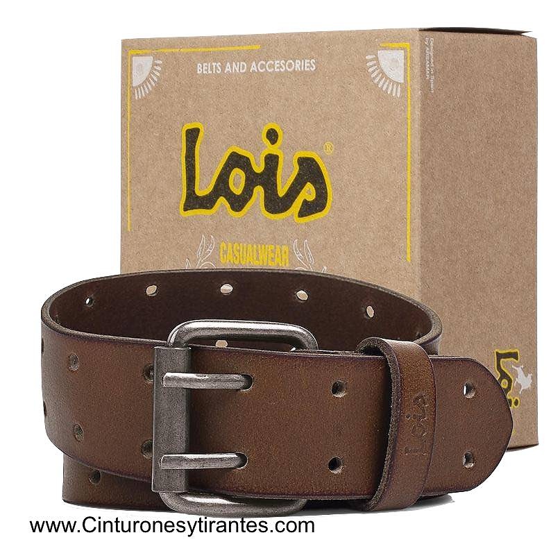 LOIS LEATHER BELT WITH ROLLER SADDLE BUCKLE AND DOUBLE HERN 