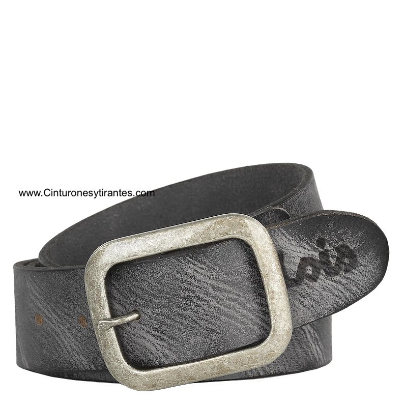 LOIS WORN LEATHER BELT WITH DOUBLE STEP BUCKLE 