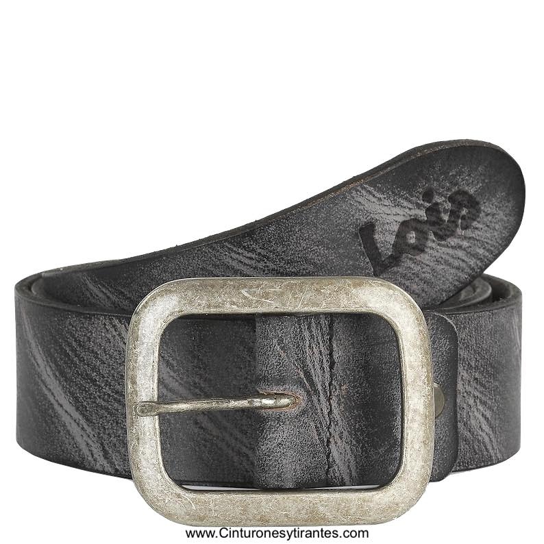 LOIS WORN LEATHER BELT WITH DOUBLE STEP BUCKLE 