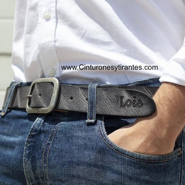 LOIS WORN LEATHER BELT WITH DOUBLE STEP BUCKLE 