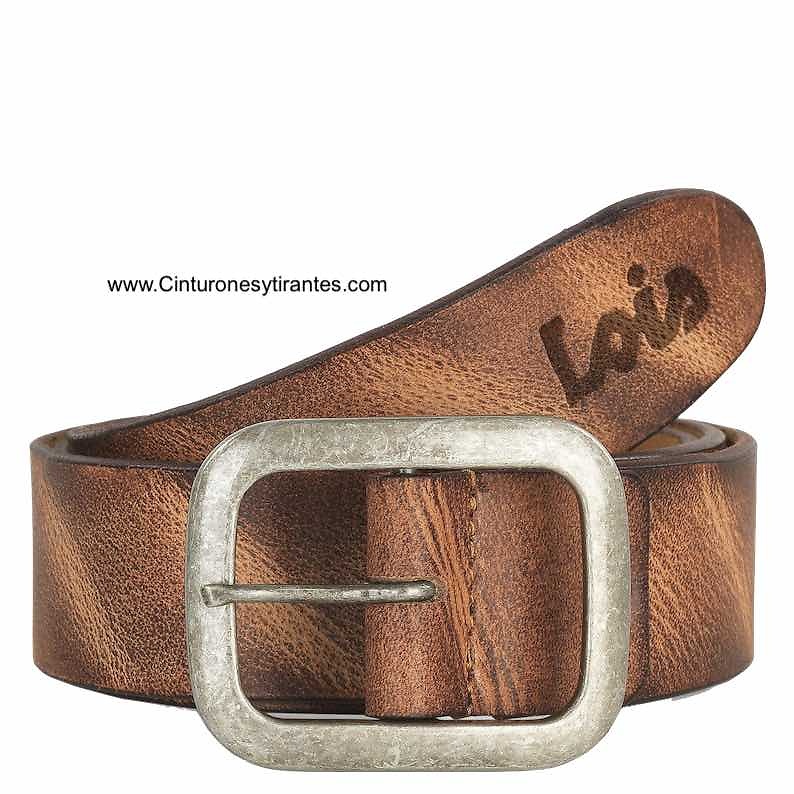 LOIS WORN LEATHER BELT WITH DOUBLE STEP BUCKLE 