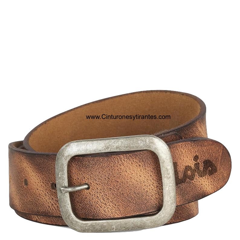 LOIS WORN LEATHER BELT WITH DOUBLE STEP BUCKLE 