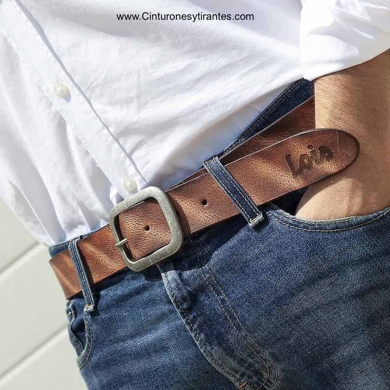 LOIS WORN LEATHER BELT WITH DOUBLE STEP BUCKLE 