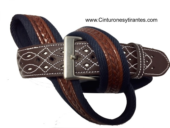 MEN'S LEATHER AND CANVAS BELT WITH HANDCRAFTED POINTS 