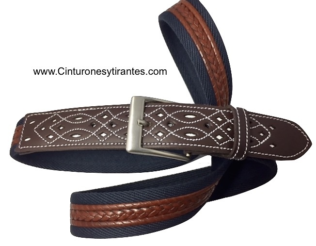 MEN'S LEATHER AND CANVAS BELT WITH HANDCRAFTED POINTS 