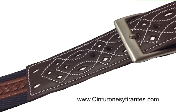 MEN'S LEATHER AND CANVAS BELT WITH HANDCRAFTED POINTS 