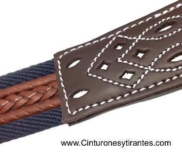 MEN'S LEATHER AND CANVAS BELT WITH HANDCRAFTED POINTS 