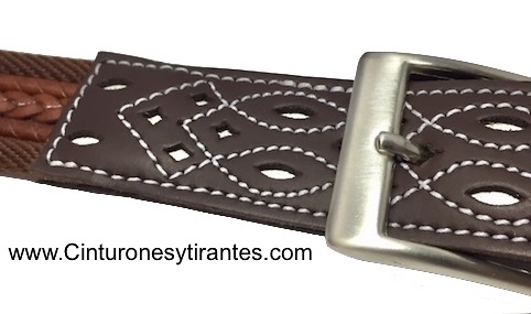 MEN'S LEATHER AND CANVAS BELT WITH HANDCRAFTED POINTS 