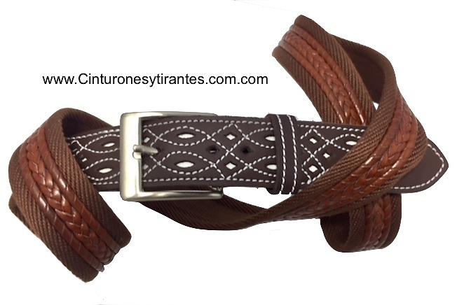 MEN'S LEATHER AND CANVAS BELT WITH HANDCRAFTED POINTS 