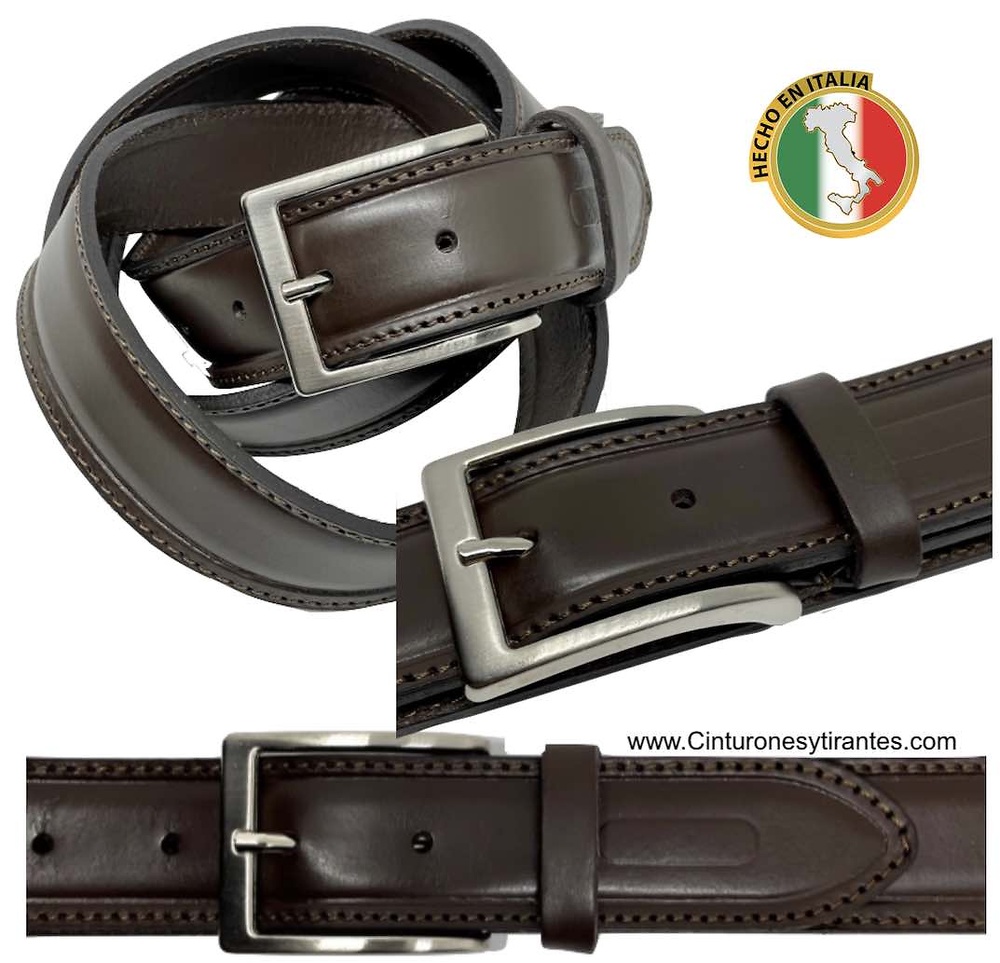 MEN'S LEATHER BELT MADE IN ITALY MARRONE 