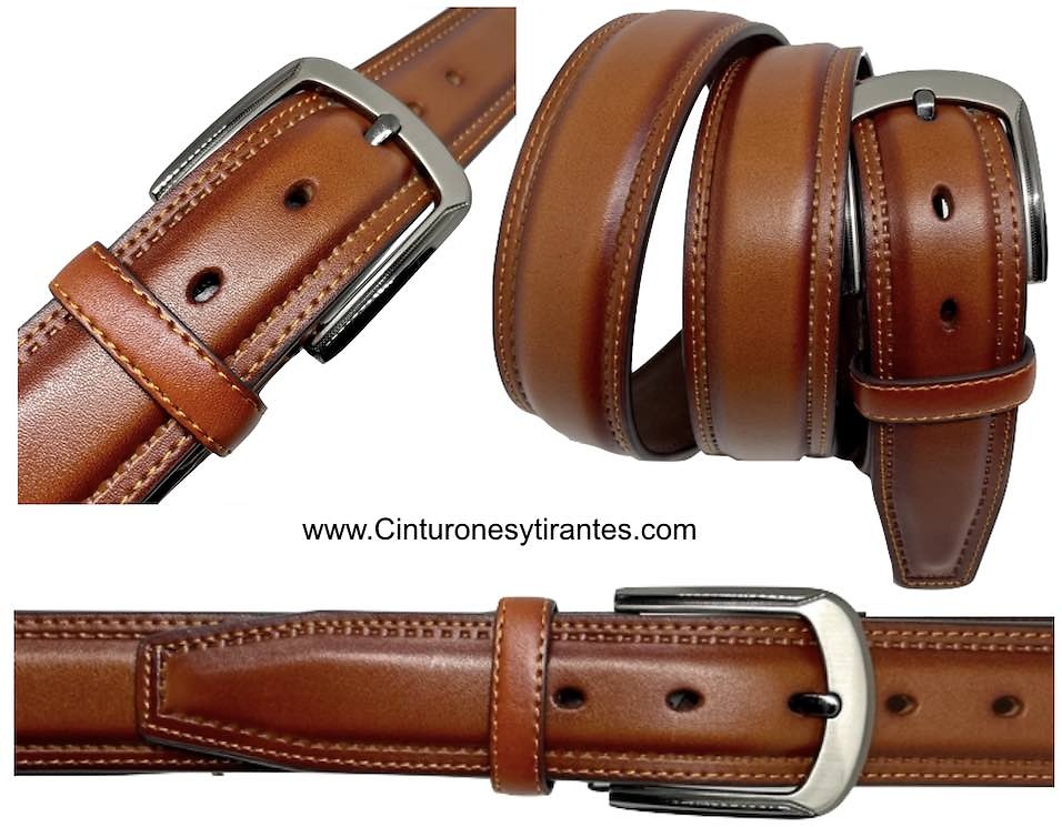 MEN'S LEATHER BELT RAISED WITH PERIMETER STITCHING 