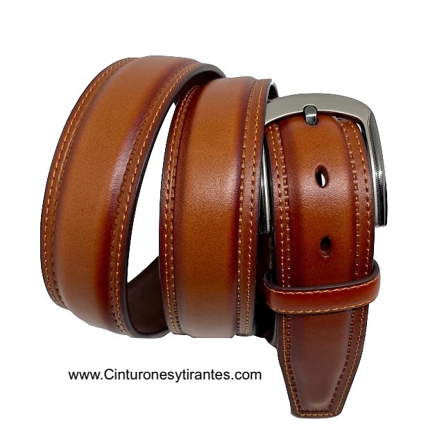 MEN'S LEATHER BELT RAISED WITH PERIMETER STITCHING 