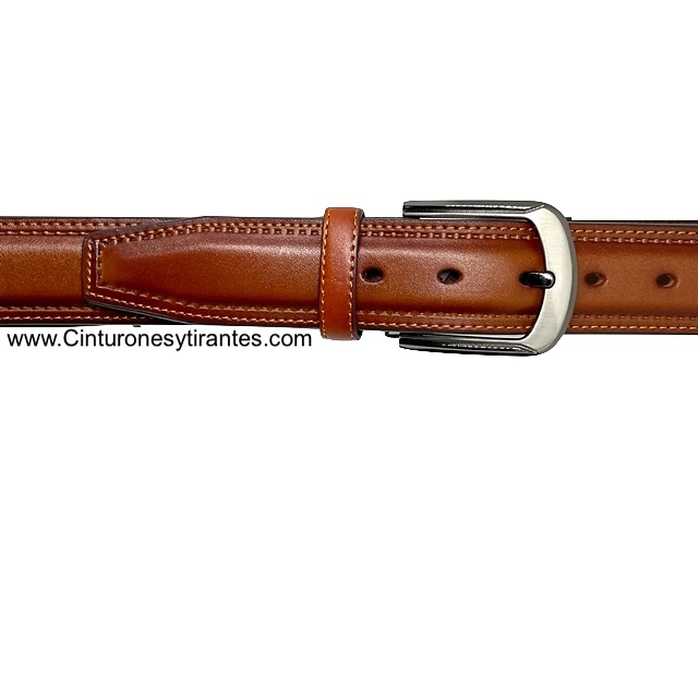 MEN'S LEATHER BELT RAISED WITH PERIMETER STITCHING 