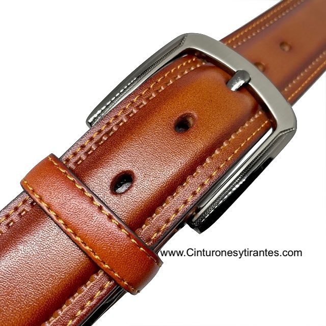 MEN'S LEATHER BELT RAISED WITH PERIMETER STITCHING 