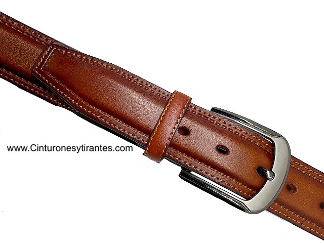 MEN'S LEATHER BELT RAISED WITH PERIMETER STITCHING 