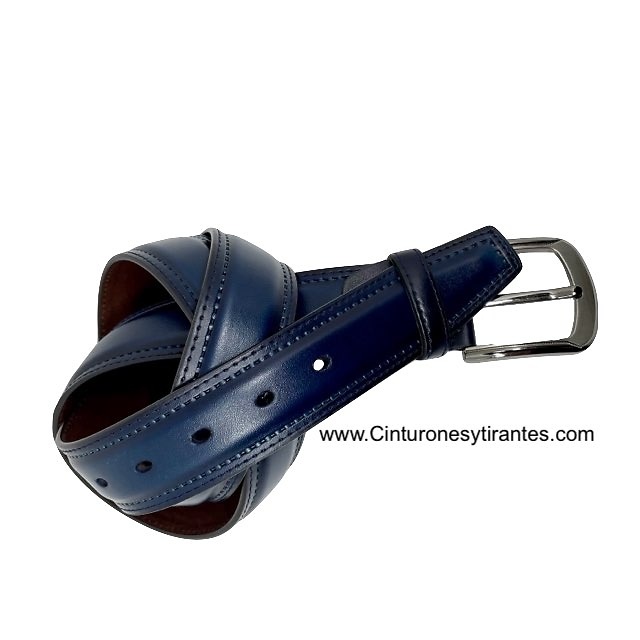 MEN'S LEATHER BELT RAISED WITH PERIMETER STITCHING 