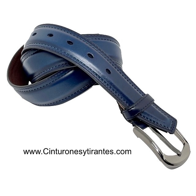 MEN'S LEATHER BELT RAISED WITH PERIMETER STITCHING 