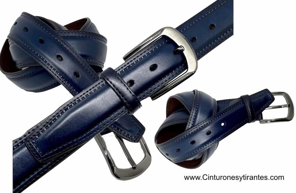 MEN'S LEATHER BELT RAISED WITH PERIMETER STITCHING 