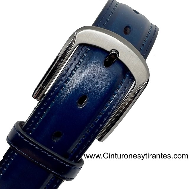 MEN'S LEATHER BELT RAISED WITH PERIMETER STITCHING 