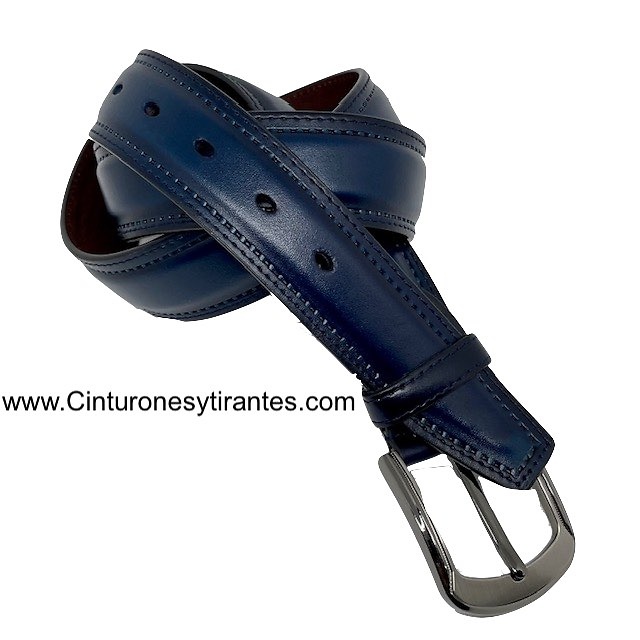 MEN'S LEATHER BELT RAISED WITH PERIMETER STITCHING 