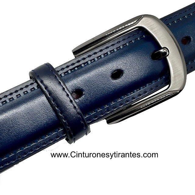 MEN'S LEATHER BELT RAISED WITH PERIMETER STITCHING 