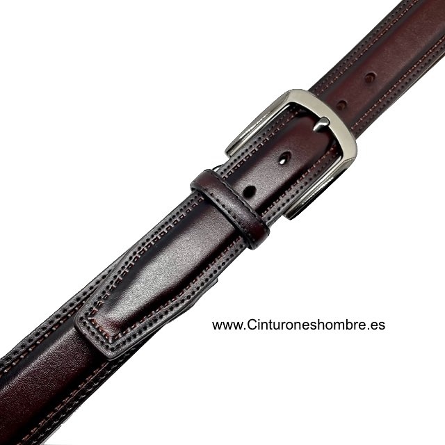 MEN'S LEATHER BELT RAISED WITH PERIMETER STITCHING 