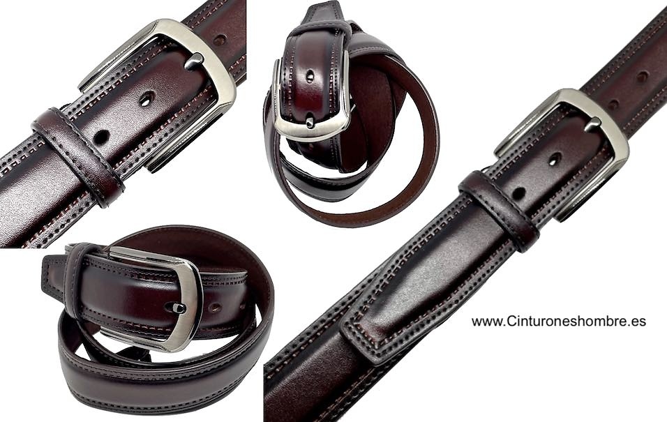 MEN'S LEATHER BELT RAISED WITH PERIMETER STITCHING 