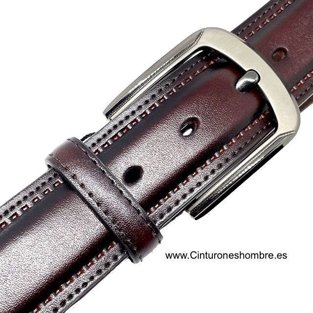 MEN'S LEATHER BELT RAISED WITH PERIMETER STITCHING 