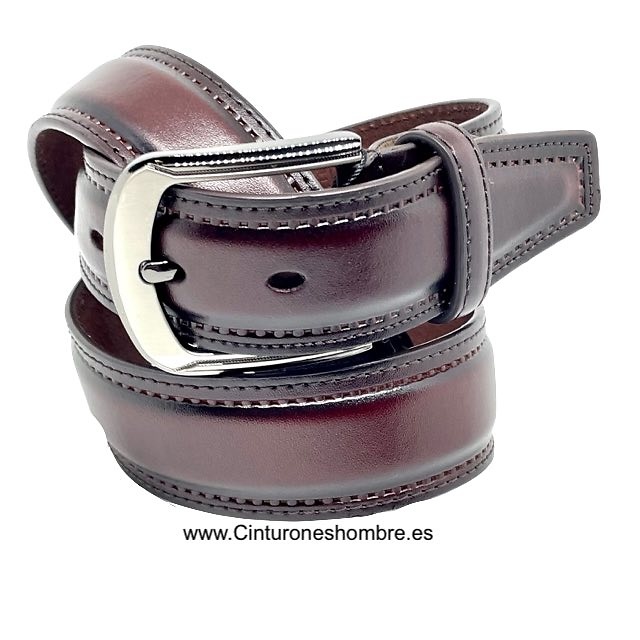 MEN'S LEATHER BELT RAISED WITH PERIMETER STITCHING 