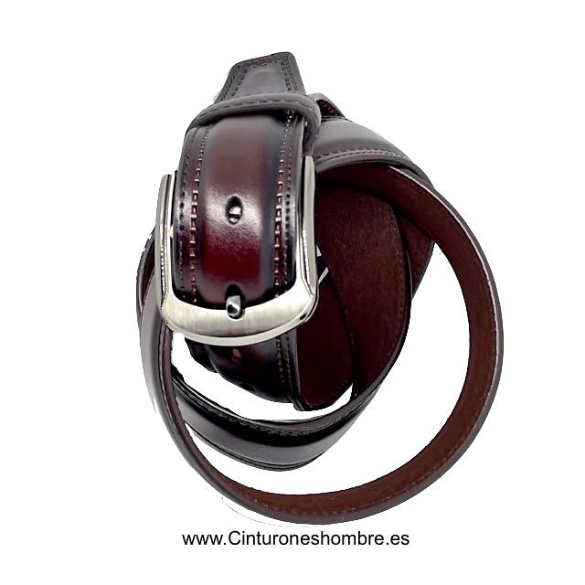 MEN'S LEATHER BELT RAISED WITH PERIMETER STITCHING 