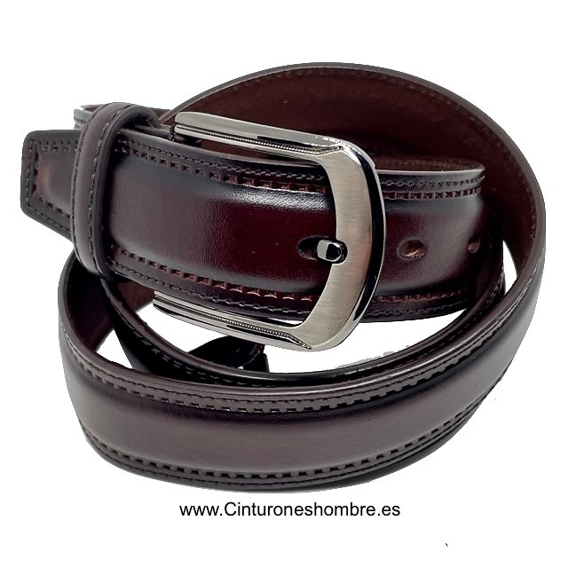 MEN'S LEATHER BELT RAISED WITH PERIMETER STITCHING 