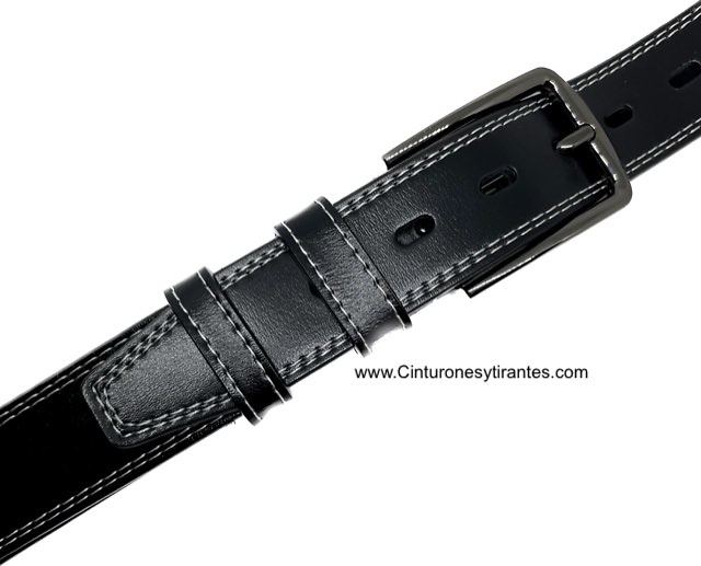 MEN'S LEATHER BELT WITH DOUBLE PERIMETER STITCHING 