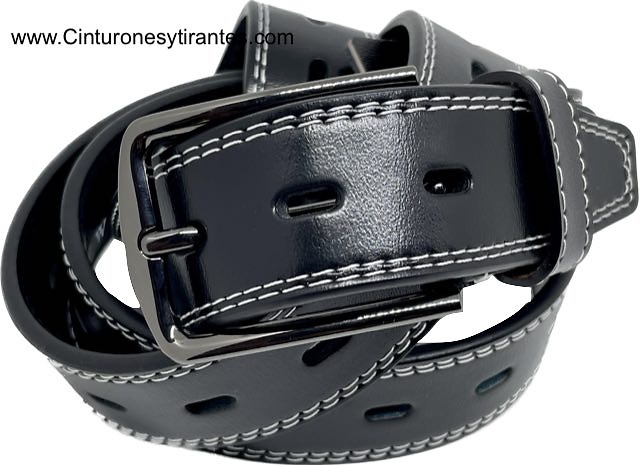 MEN'S LEATHER BELT WITH DOUBLE PERIMETER STITCHING 