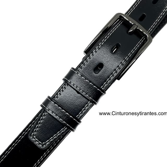 MEN'S LEATHER BELT WITH DOUBLE PERIMETER STITCHING 