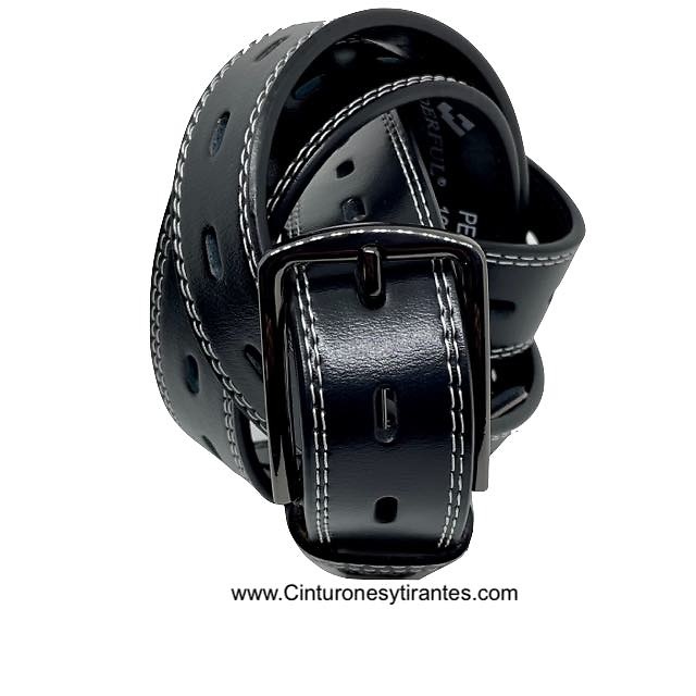 MEN'S LEATHER BELT WITH DOUBLE PERIMETER STITCHING 