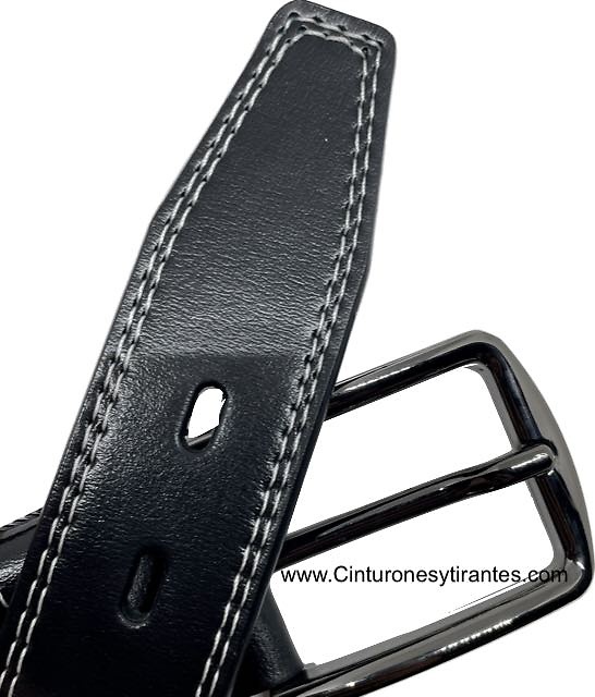 MEN'S LEATHER BELT WITH DOUBLE PERIMETER STITCHING 