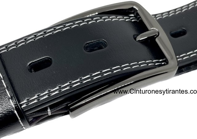 MEN'S LEATHER BELT WITH DOUBLE PERIMETER STITCHING 