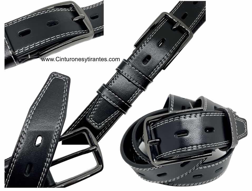 MEN'S LEATHER BELT WITH DOUBLE PERIMETER STITCHING 