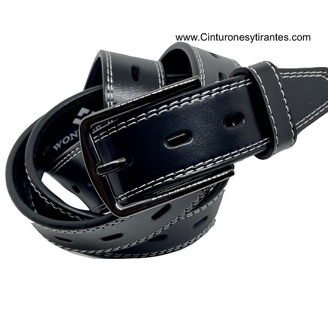 MEN'S LEATHER BELT WITH DOUBLE PERIMETER STITCHING 