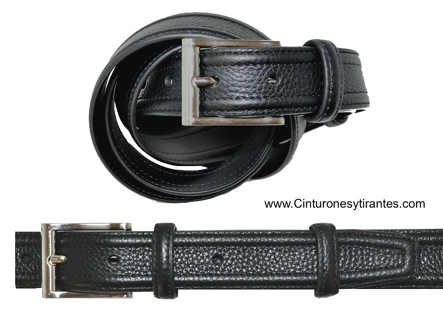 MENS LEATHER BELT WITH DOUBLE RIB 