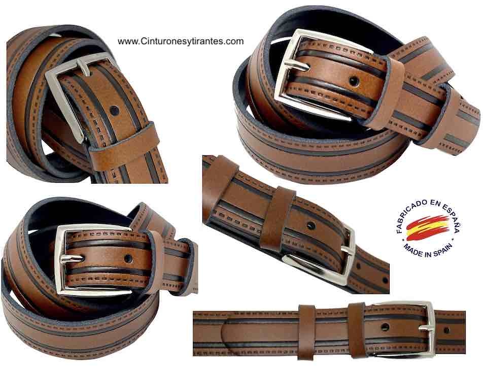 MAN'S BELT IN ENGRAVED LEATHER COLOR LEATHER 