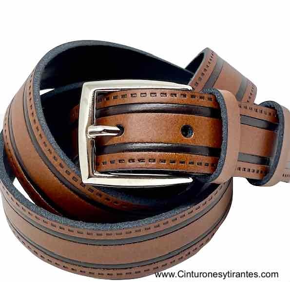 MENS LEATHER BELT WITH DRAWING RECORDED -4 colors- 