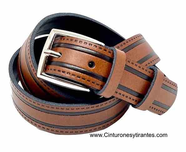 MENS LEATHER BELT WITH DRAWING RECORDED -4 colors- 